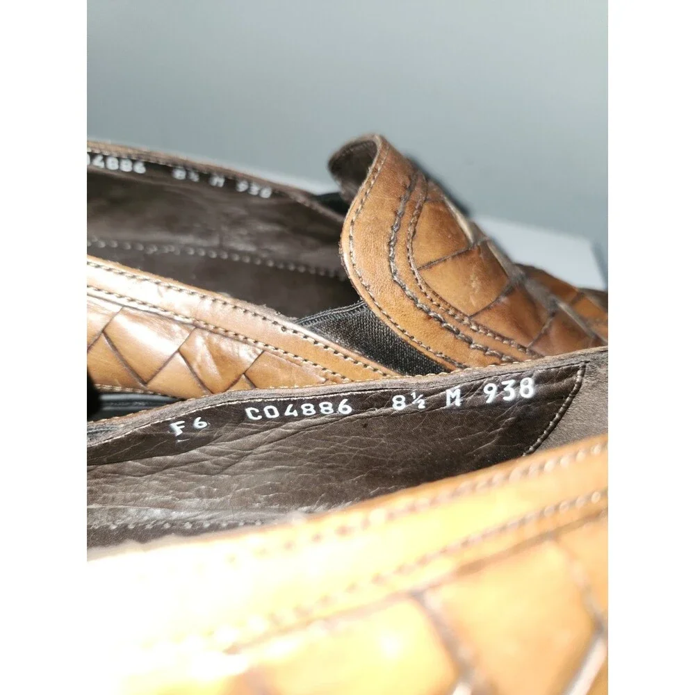 Bragano by Cole Hahn Made in Italy Brown Woven Leather Men's Size 8.5 Loafers